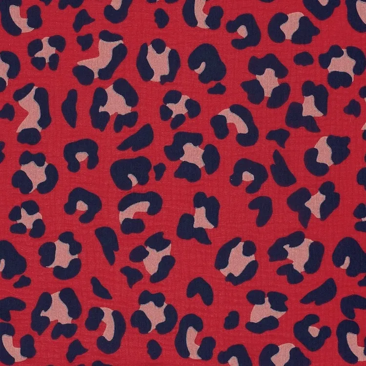 Double Gauze Cotton Fabric with Leopard Print on Fuchsia Pink