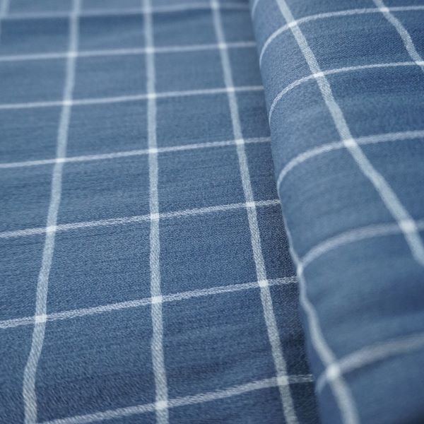 Deadstock - Ex Designer - Viscose Fabric  Slate Blue Window Pane