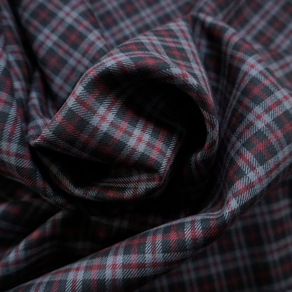 Deadstock - Ex-Designer - Wool Suiting Fabric Black, Grey and Wine Check