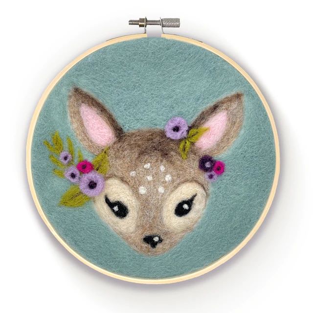 Needle Felting Kit - Floral Fawn In A Hoop by The Crafty Kit Co.