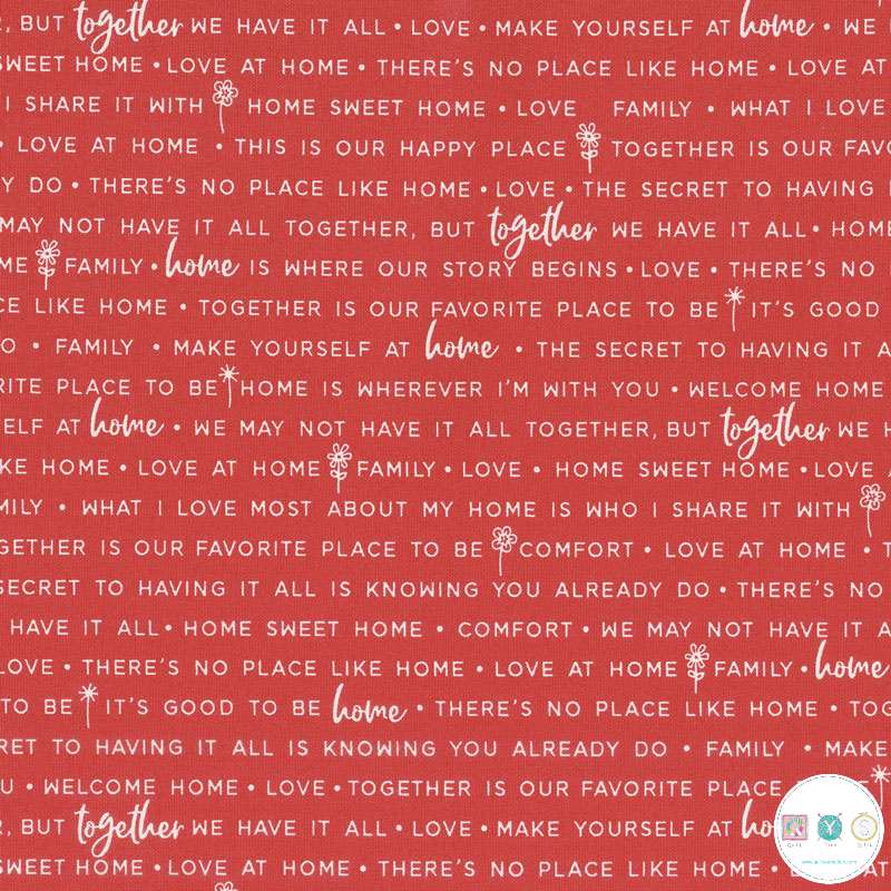 Quilting Fabric - Text on Red from Make Yourself At Home for Maywood Studios