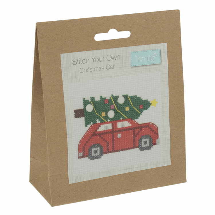 Gift Idea - Cross Stitch Kit featuring a Festive Car with Tree