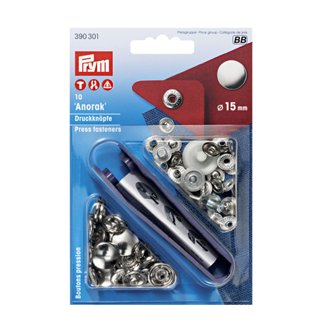Anorak Snap Fasteners - 15mm in Silver by Prym 390 301