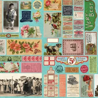 Quilting Fabric - Vintage Images with Patina Blue from Flea Market Mix by Cathe Holden for Moda