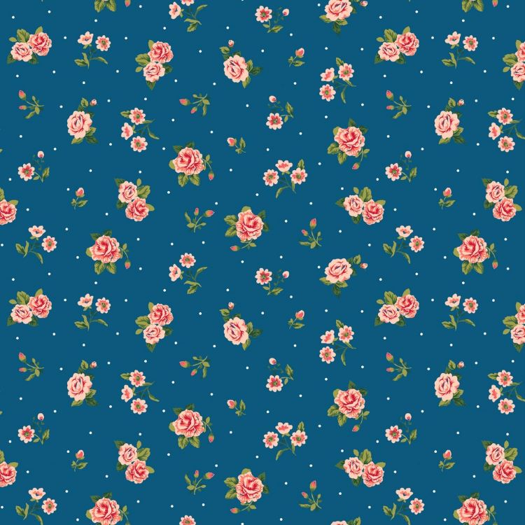 Organic Soft Sweat Jersey Fabric with Flowers on Blue
