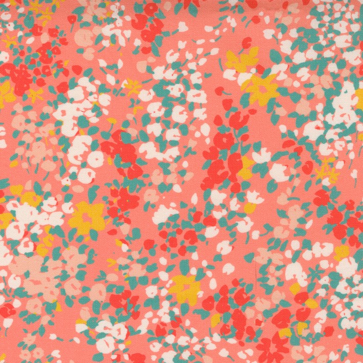 Quilting Fabric - Floral Meadow from Lady Bird by Crystal Manning for Moda 11872 25 Melon