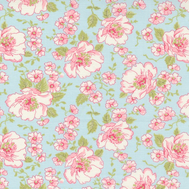 Quilting Fabric - Floral on Blue from Grace by Brenda Riddle for Moda 18720 16