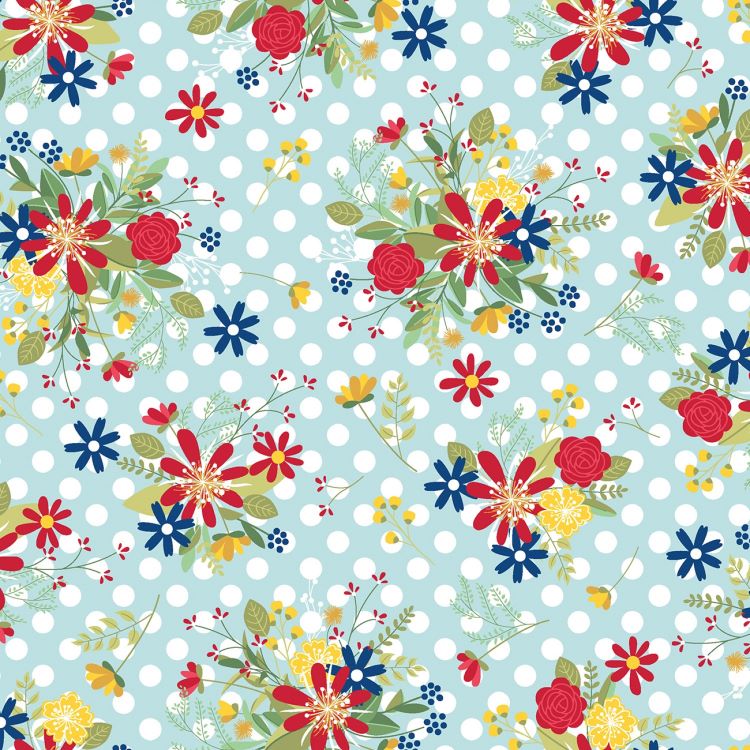 Quilting Fabric - Floral On Spots from Red White & Bloom by Kimberbell Designs for Maywood Studio 9904M-Q