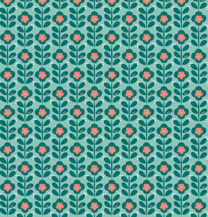 Cotton Poplin Fabric in Mint with Geometric Flowers