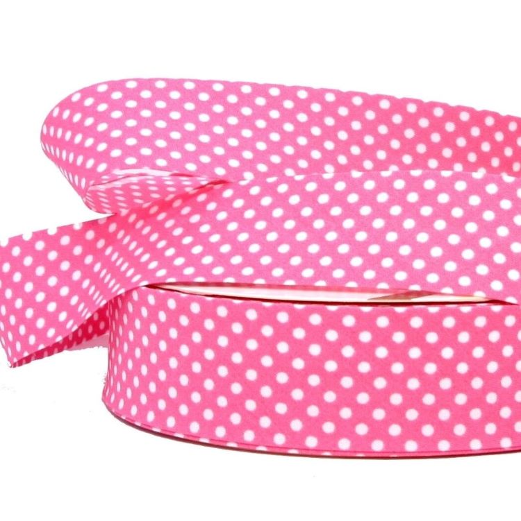 Bias Binding White Dots on Pink - 30mm Wide by Fany