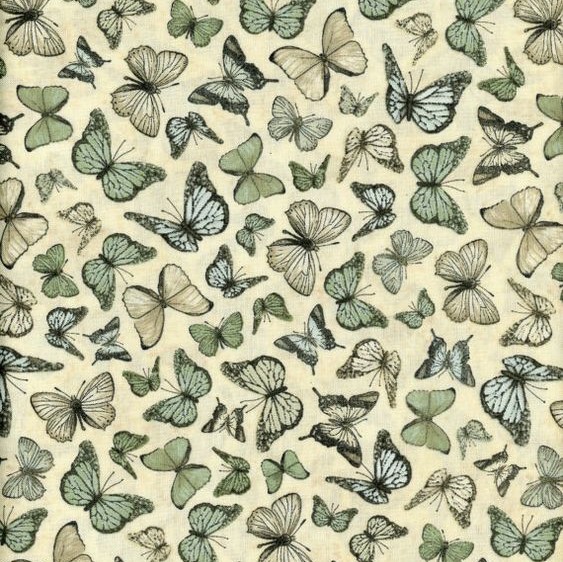 Quilting Fabric -  Green Butterflies from Mirabelle by Santoro for Quilting Treasures