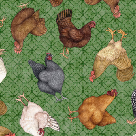 Quilting Fabric - Hens from Greener Pastures for Quilting Treasures 1649-28084-G