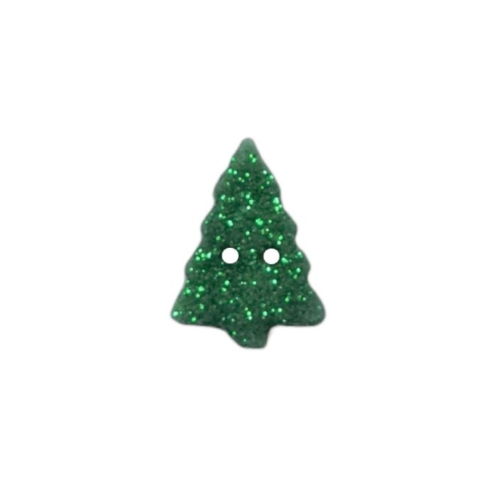 Buttons - 19mm Green Christmas Tree with Glitter Layer