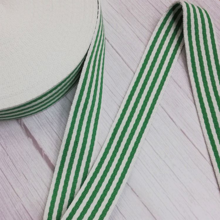 Bag Cotton Webbing - Green and White Stripe 40mm Wide
