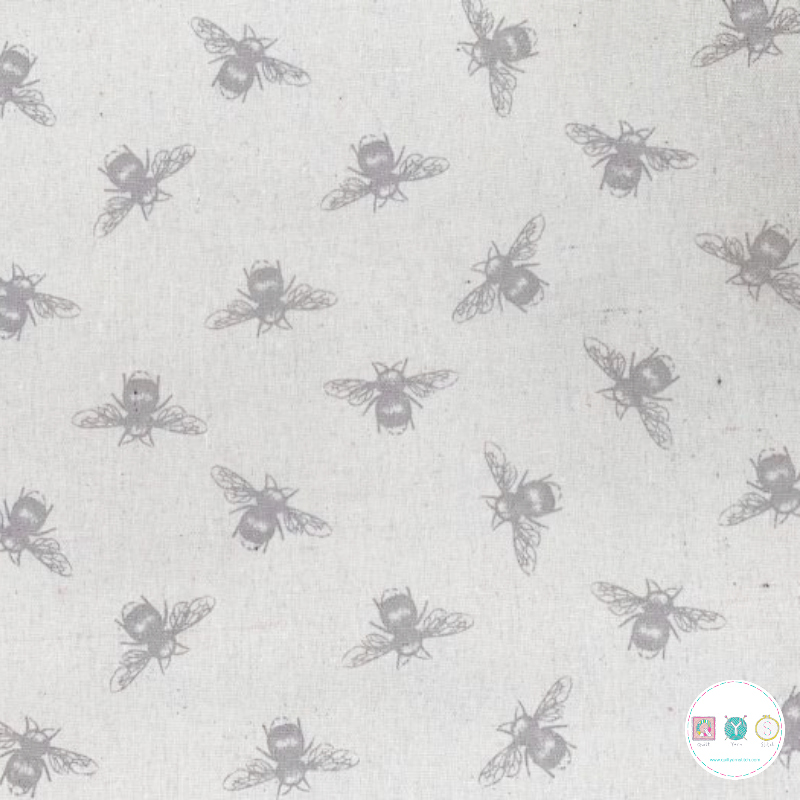 Grey Bees on Neutral Canvas - 200gr/m2 - Canvas Fabric - Ottoman - Upholstery