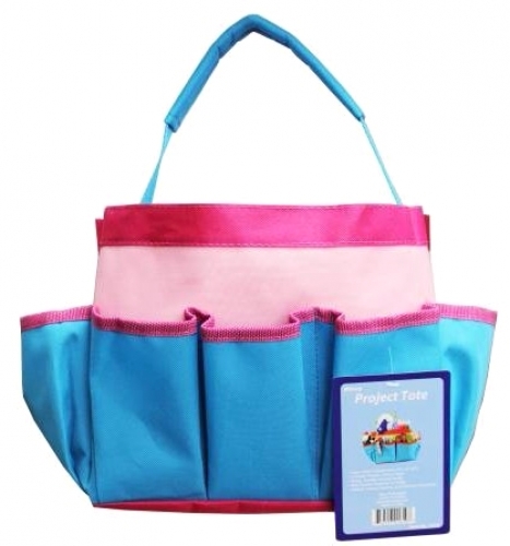 Gift Idea - Pink & Turquoise Blue Project Craft Tote - Sewing Storage 