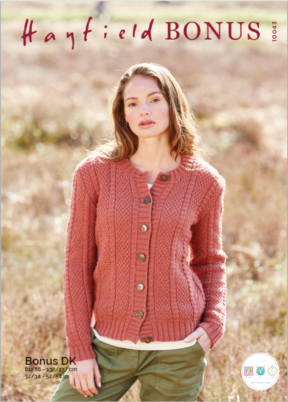 Hayfield 10043 - Textured Ladies Cardigan in Bonus DK - Knitting Pattern