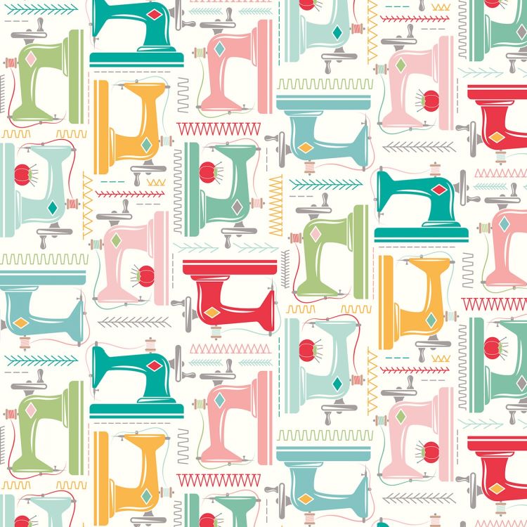 Cotton Canvas Fabric - Sewing Machines on Cream from My Happy Place by Lori Holt for Riley Blake Designs  HD11210