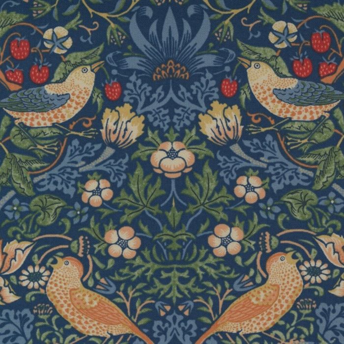 Quilting Fabric - Floral Birds on Dark Blue from Best of Morris by Barbara Brackman for Moda 8367 13