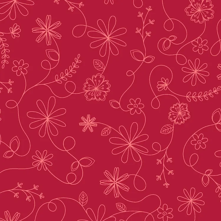 Quilt Backing Fabric 108" Wide - Floral Doodles on Red from Kimberbell Basics for Maywood Studios MAS8261-R