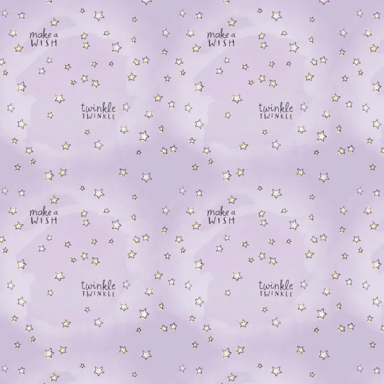Quilting Fabric - Twinkle Twinkle Stars on Purple from Care Bears Baby Make a Wish by Camelot 44011107-02