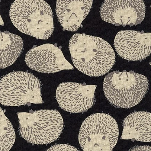 Cotton Linen Canvas - Hedgehogs on Black by Robert Kaufman SB-850342D2-3