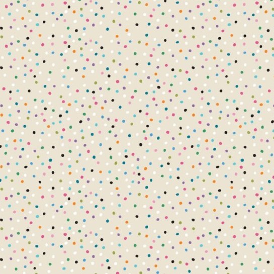 Quilting Fabric - Colourful Dots on Cream from Dachshund Through The Snow by Bex Morley for Camelot 82210504-01