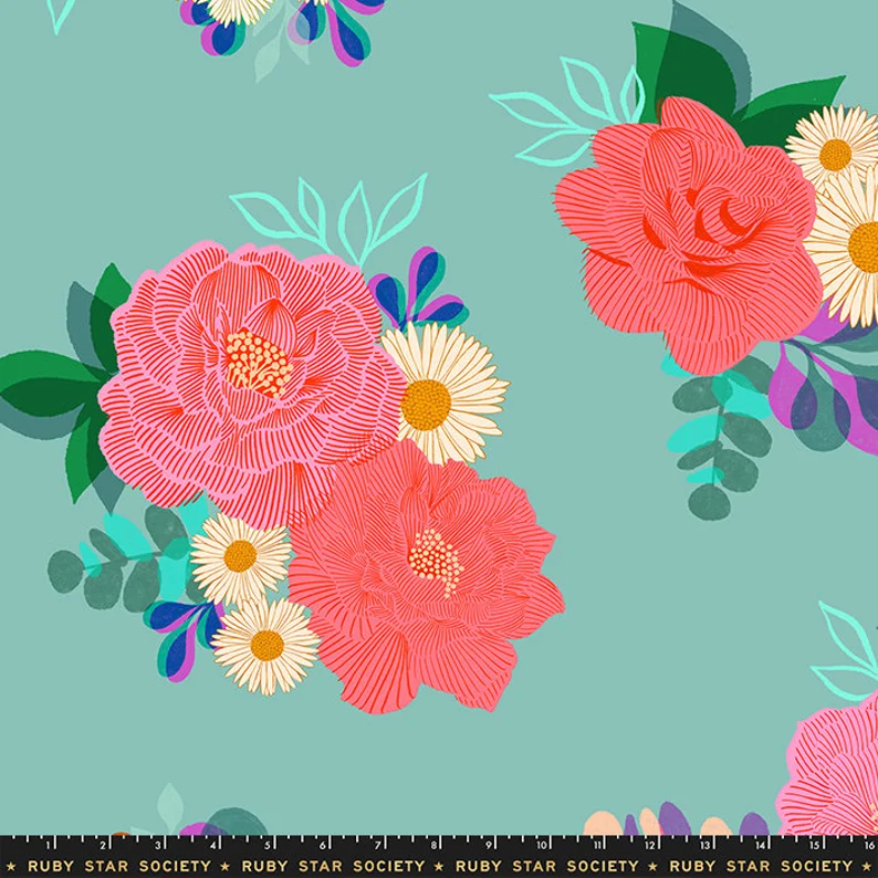 Quilt Backing Fabric 108" Wide Camellia in Ocean by Melody Miller for Ruby Star Society for