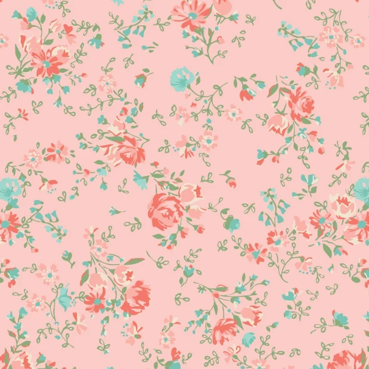 Quilting Fabric Anglesey Floral on Pink from The Nottingham by Laura Ashley for Camelot
