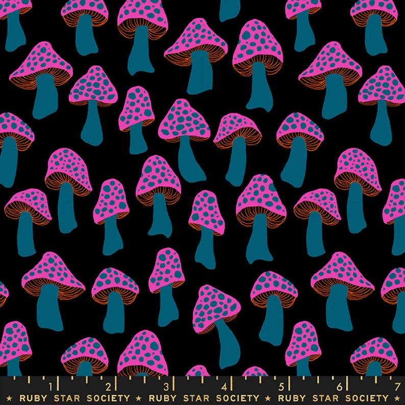 Quilting Fabric - Mushrooms on Black from Darlings 2 Collaborative Collection for Ruby Star Society RS5057 14
