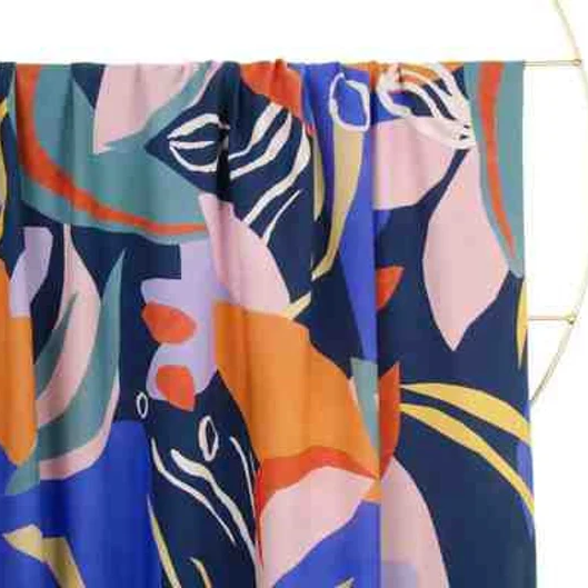 Viscose Fabric with Abstract Shapes on Blue by Atelier Jupe