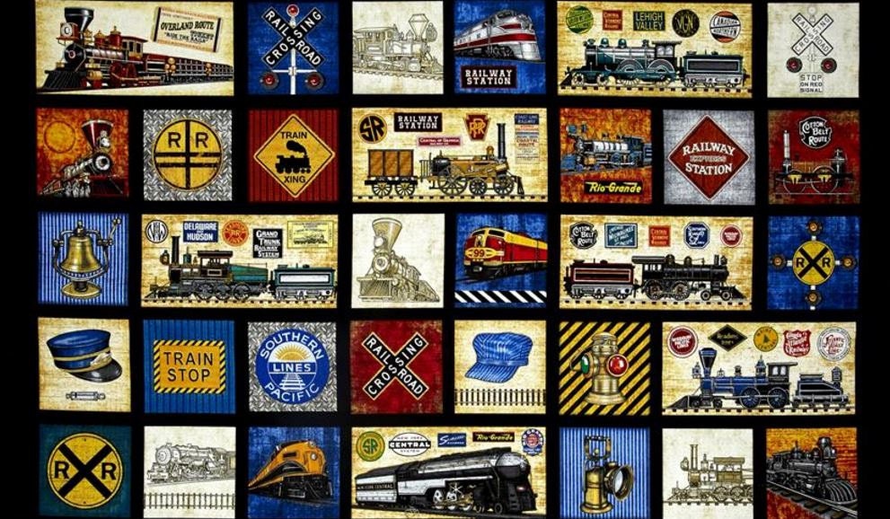 Quilting Fabric Panel - Full Steam Ahead by Dan Morris for Quilting Treasures 1649-25783-E