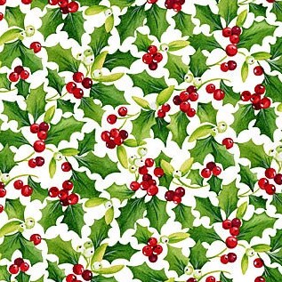 Quilting Fabric - Holly on White from Jolly Old St. Nick by Northcott 25367-10