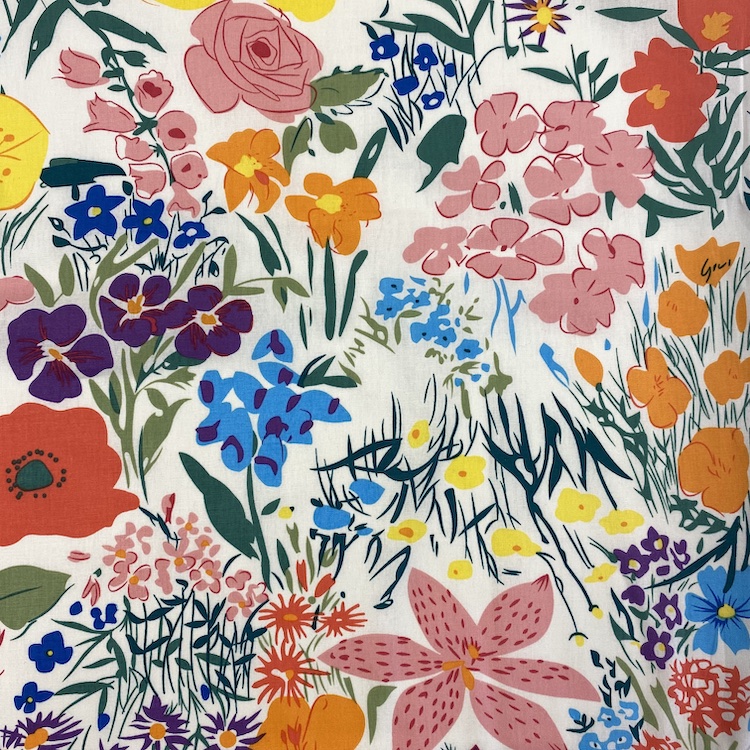 Cotton Poplin Fabric with Colourful Wildflowers Flowers on Cream