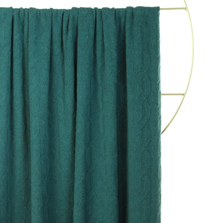 Recycled Cotton Knit Fabric with Cables in Ocean Green