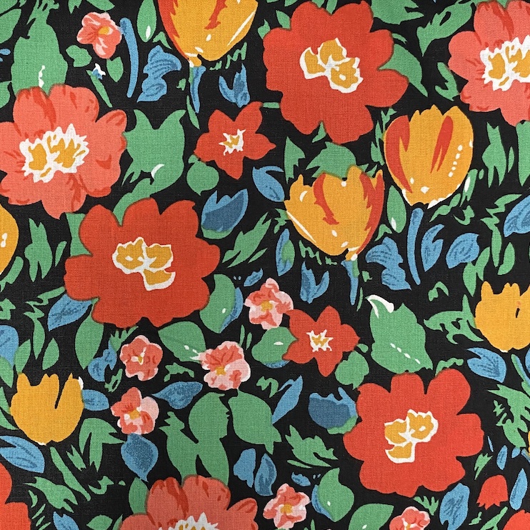 Cotton Poplin Fabric with Colourful Flowers on Black
