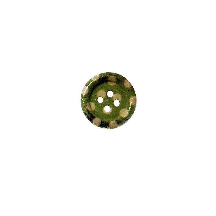 Buttons - 15mm Wooden with Green Dotty Pattern