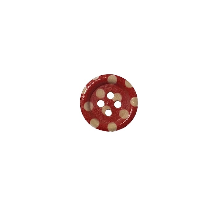 Buttons - 15mm Wooden with Red Dotty Pattern