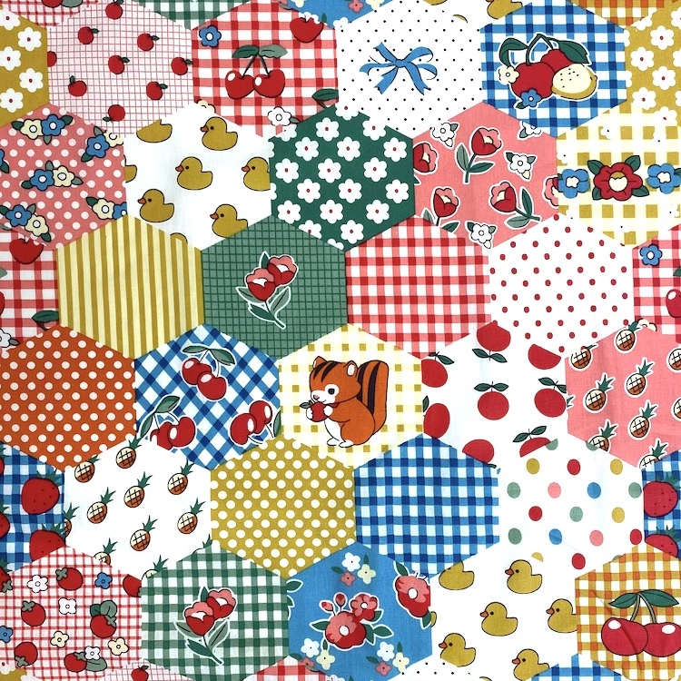 Cotton Poplin Fabric with Cute Vintage Hexagon Pattern