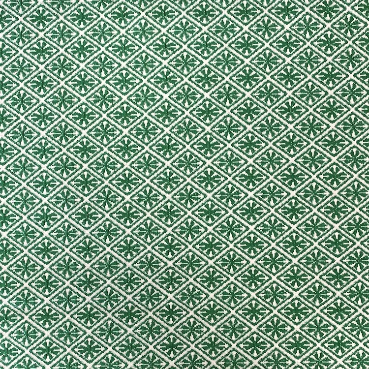 Organic Cotton Jaquard Fabric with Geometric Diamond Tile Design in Green