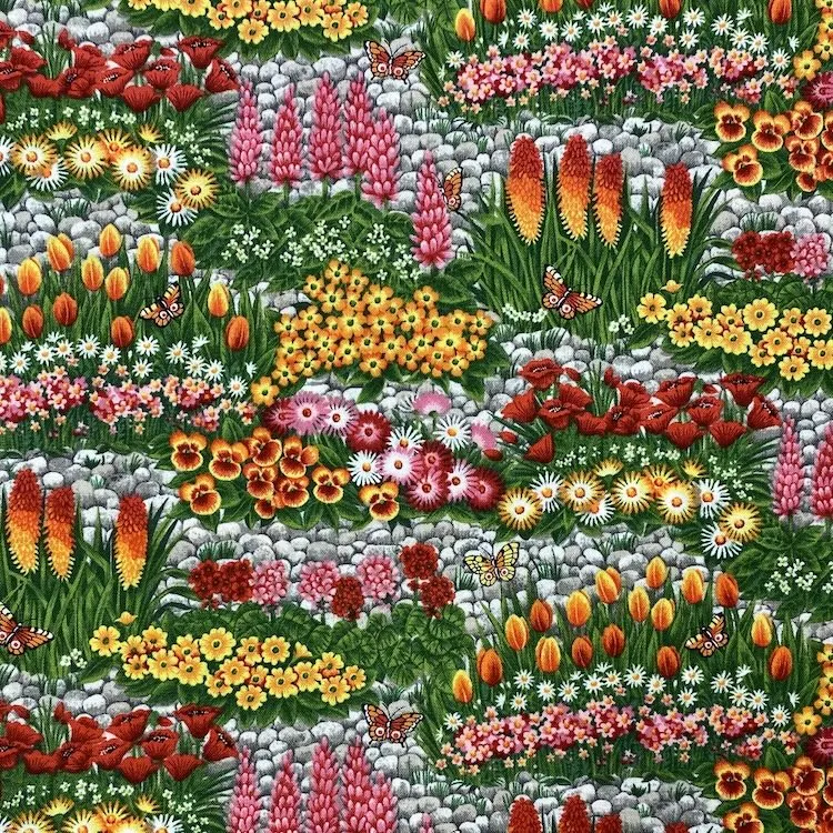 Quilting Fabric - Butterfly Garden Rockery by Makower UK