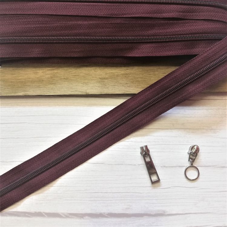 No 5 Burgundy Zipper with Matching Coil by YKK - Sold by the Metre