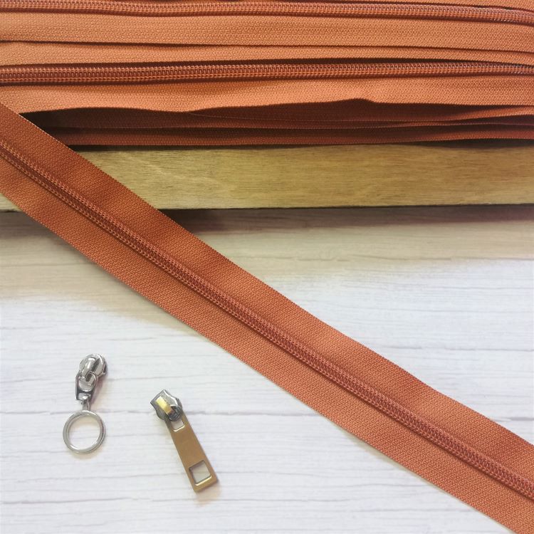 No 5 Rust Orange Zipper with Matching Coil by YKK - Sold by the Metre