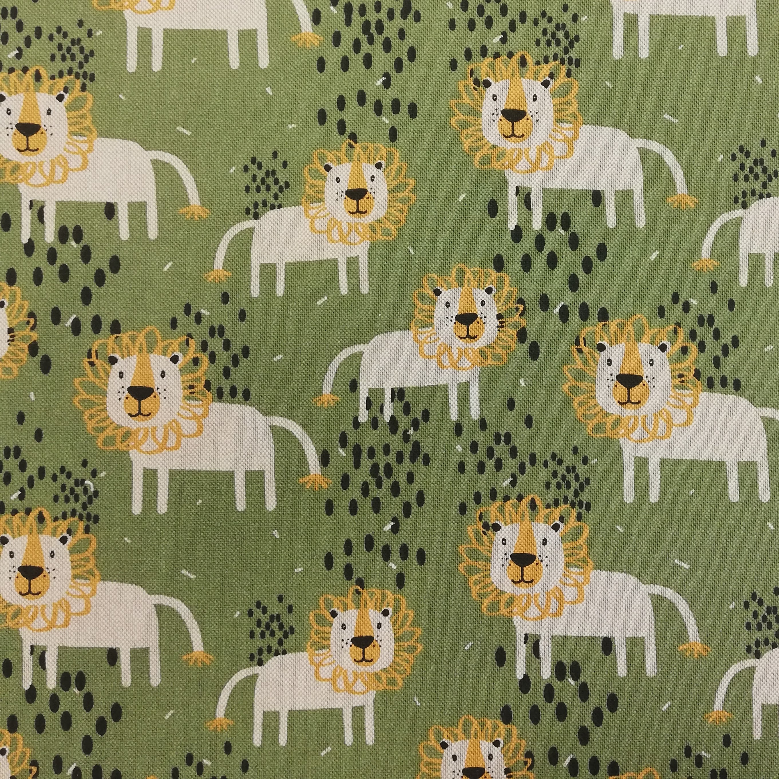 Canvas Fabric with Lions on Green