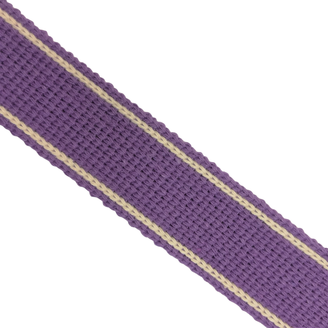 Bag Webbing - 30mm Cotton Blend with Ecru Stripe in Lupin Purple