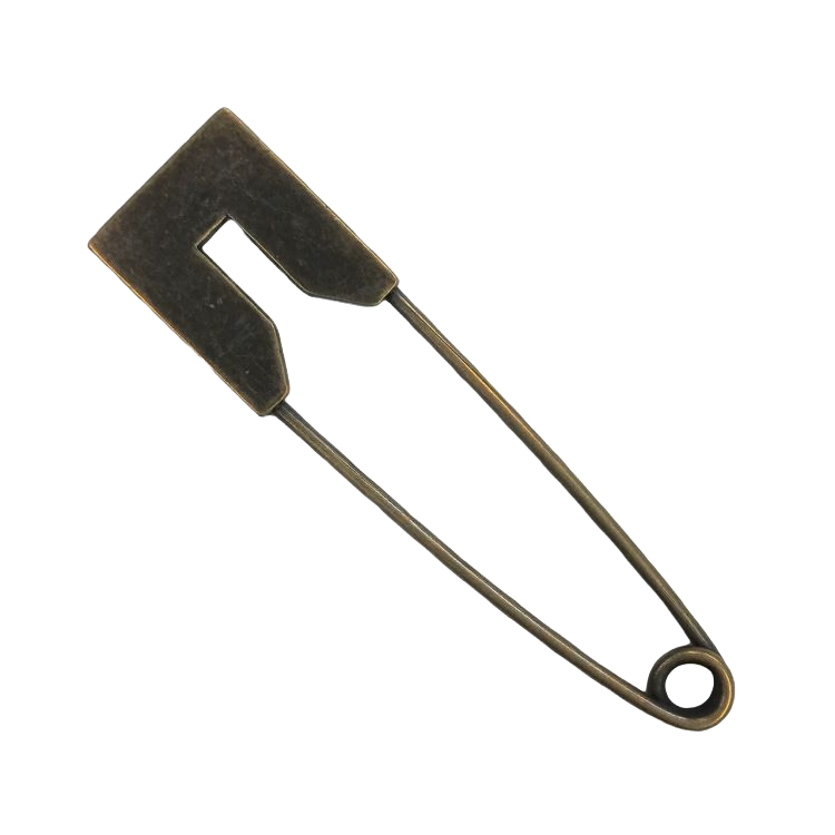 Shawl Fastener - 8cm Large Square Safety Pin in Antique Brass