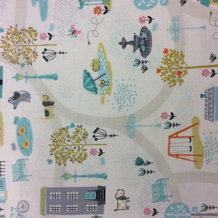 Quilting Fabric - A Walk in the Park Scene for Makower 2141