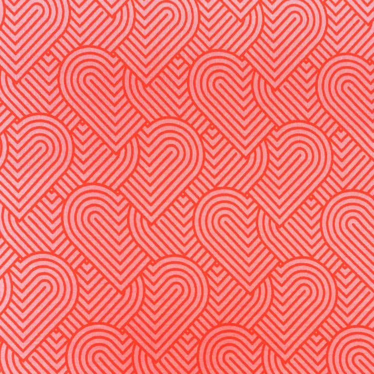 Cotton French Terry Fabric with Pink and Red Graphic Heart Design