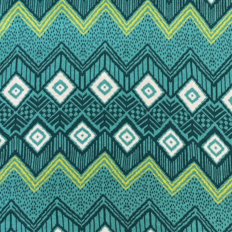 Organic Cotton Jaquard Knit Fabric with Zigzag  Pattern in Green