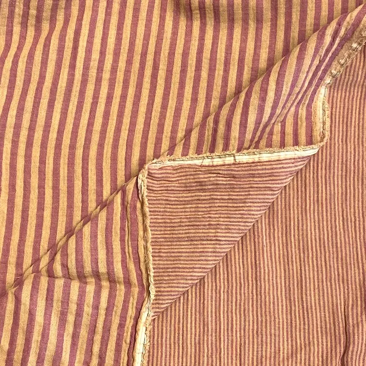 Double Gauze Cotton Fabric Reversible Stripes in Gold and Dusty Red